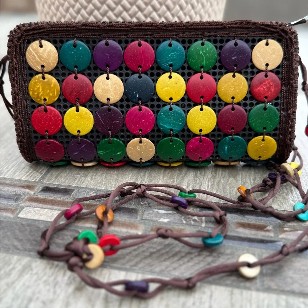GUC! Vintage Colorful Coconut Shell Handmade Crossbody Women's Bag - Picture 5 of 11